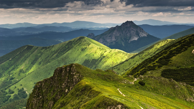 Mountain range cloudy sky green free wallpaper - medium preview image
