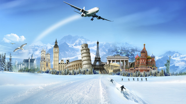 Snowy landscape plane city mountains free wallpaper - medium preview image