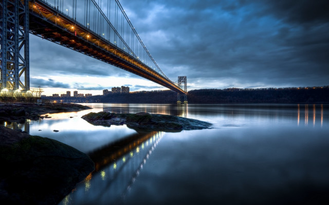 Bridge water night city lights free wallpaper - medium preview image