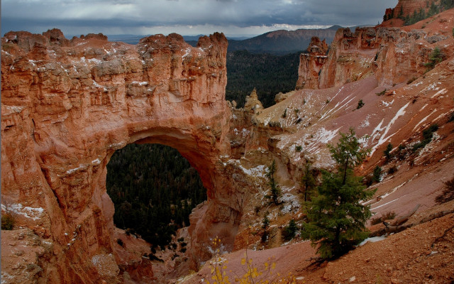 Mountain arch forest cloudy sky free wallpaper - medium preview image
