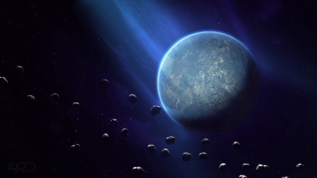 Small planets stars blue light free wallpaper - medium preview image