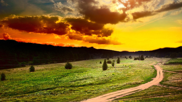 Dirt road autumn magic realism free wallpaper - medium preview image
