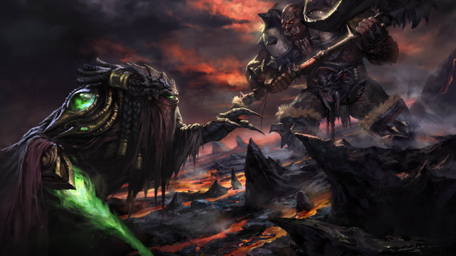 Demon battle flaming sword embers free wallpaper - medium preview image