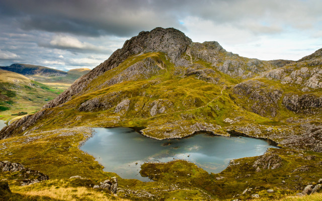 Mountain lake cloudy sky beach free wallpaper - medium preview image