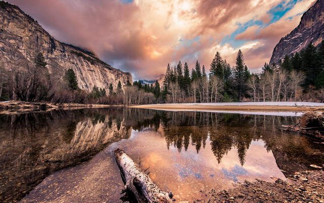 Lake mountains trees sunset reflection #2 free wallpaper - medium preview image