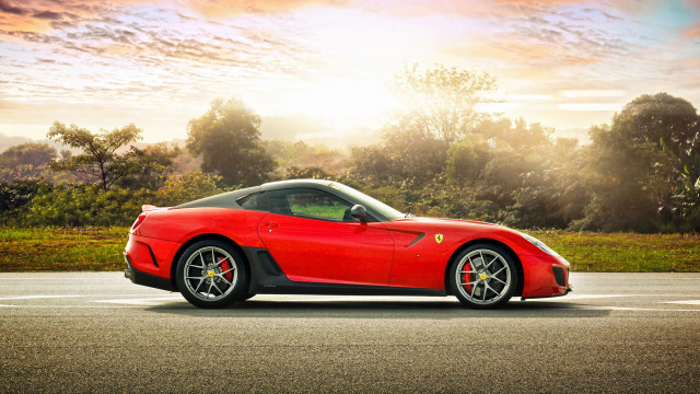 Red sports car sunset forest #2 free wallpaper - medium preview image