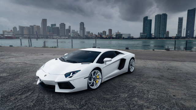 White sports car city skyline #2 free wallpaper - medium preview image