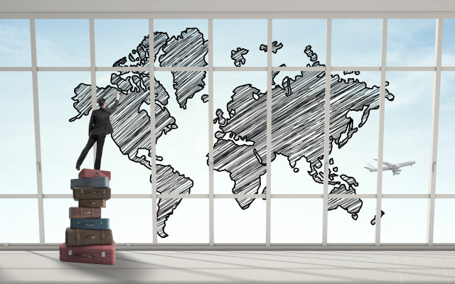 Man luggage worldmap giantess classroom free wallpaper - medium preview image