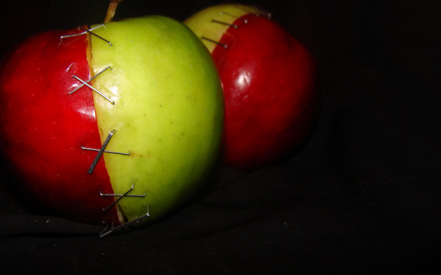 Two apples pins black surface free wallpaper - medium preview image