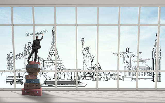 Man luggage city skyline ink free wallpaper - medium preview image
