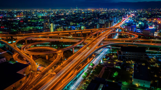 City traffic night lights reflection free wallpaper - medium preview image