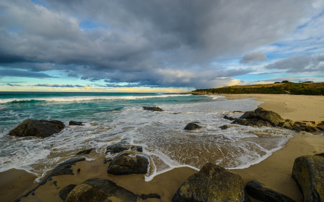 Beach rocks water cloudy sky #18 free wallpaper - medium preview image