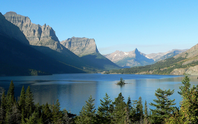 Lake mountains trees boat sky #4 free wallpaper - medium preview image