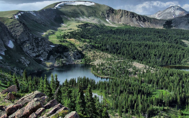Mountain lake forest rocks sky #9 free wallpaper - medium preview image