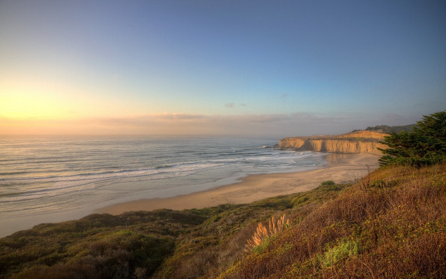 Beach cliff sunset landscape trees free wallpaper - medium preview image