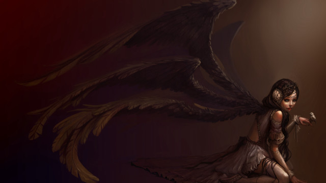 Woman bird wings sitting gothic free wallpaper - medium preview image