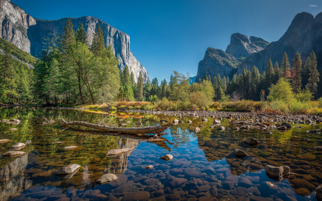 River log mountains trees rocks free wallpaper - medium preview image