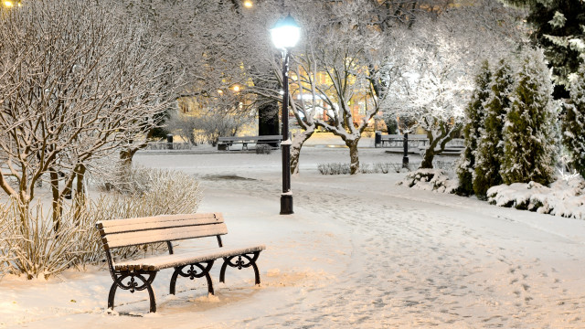Snowy park bench night street free wallpaper - medium preview image