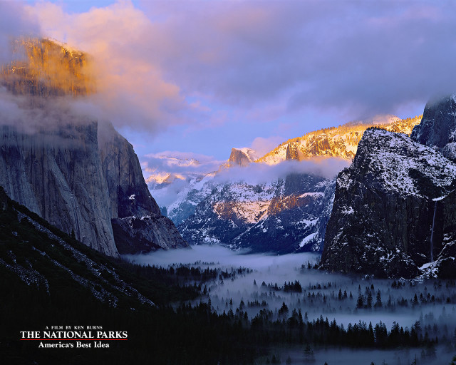 Mountain range valley clouds sunset free wallpaper - medium preview image