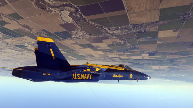 Blue fighter jet sky grass free wallpaper - medium preview image