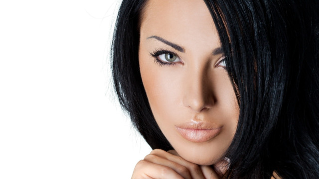 Woman black hair white background free wallpaper - medium preview image