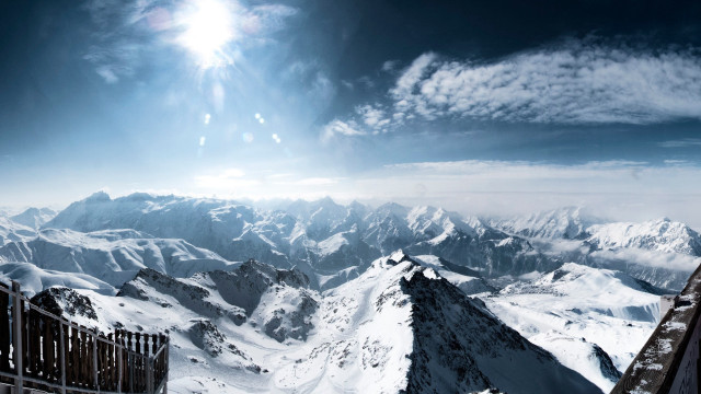 Mountain snowboard sky city lake free wallpaper - medium preview image