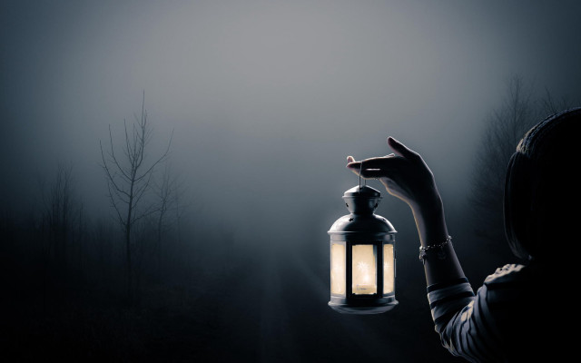 Woman lantern foggy background tree free wallpaper - medium preview image