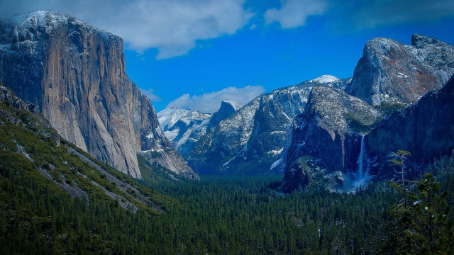 Mountain waterfall snow blue sky free wallpaper - medium preview image
