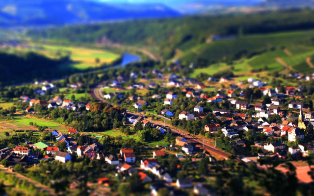 Smalltown hillside river christmas aurora free wallpaper - medium preview image