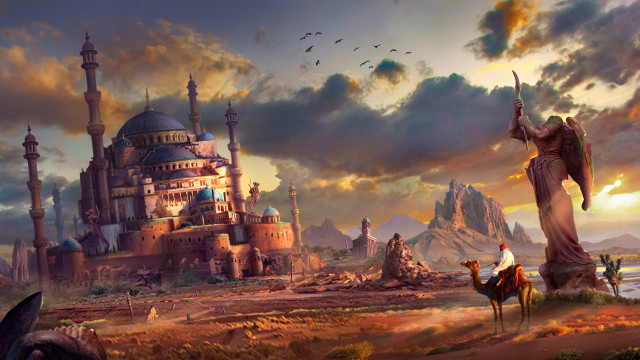 Castle statue camel sunset matte free wallpaper - medium preview image