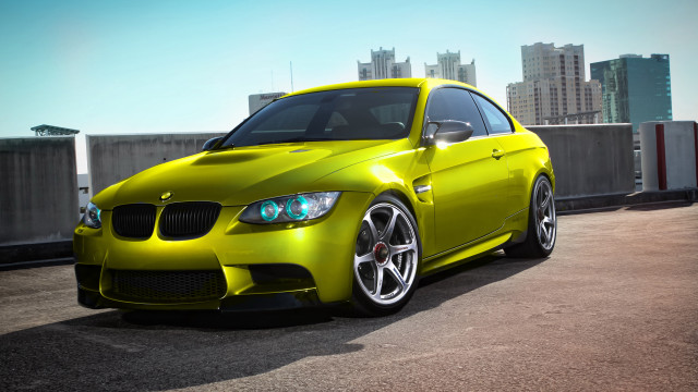Yellow car city skyline parking free wallpaper - medium preview image