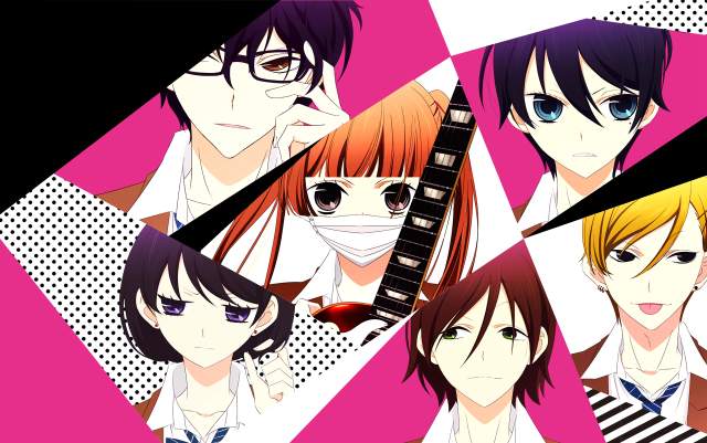 Anime characters guitar pink background free wallpaper - medium preview image