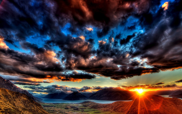 Sunset mountain lake city clouds #2 free wallpaper - medium preview image