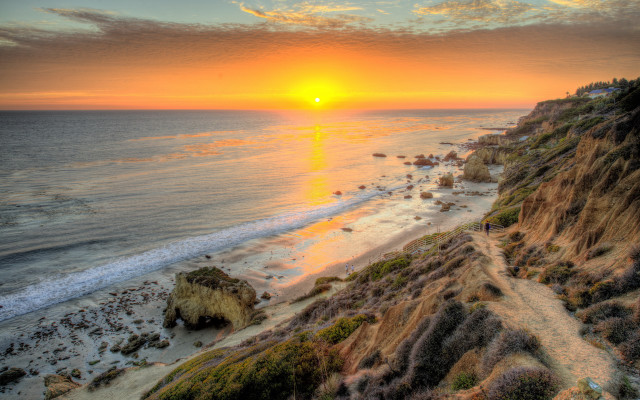 Sunset beach cliff dusk ocean free wallpaper - medium preview image