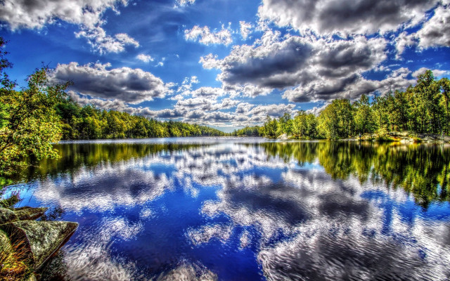 Lake forest bridge sunset clouds free wallpaper for desktop - medium preview image