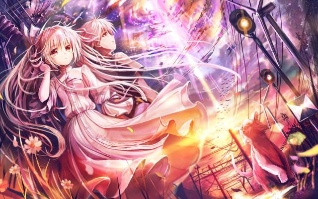 Anime characters field flowers cat free wallpaper - medium preview image