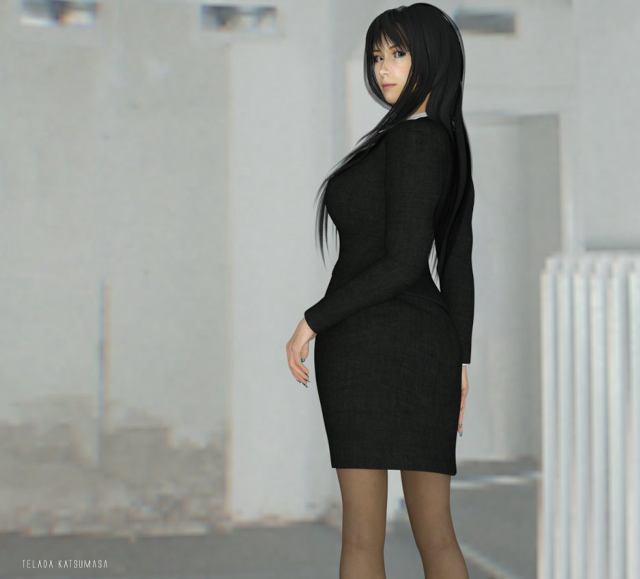 Woman black dress white wall #2 free wallpaper - medium preview image