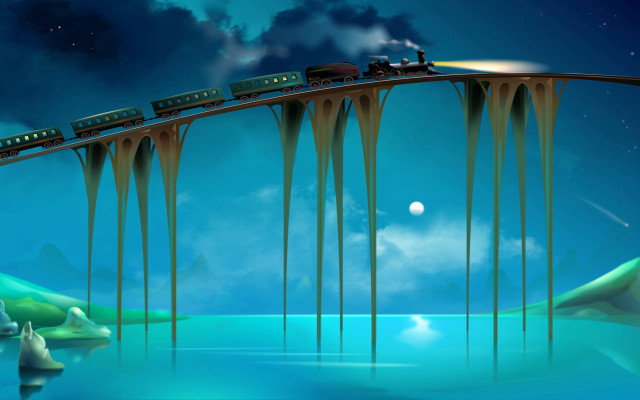Train bridge night moon stars free wallpaper - medium preview image