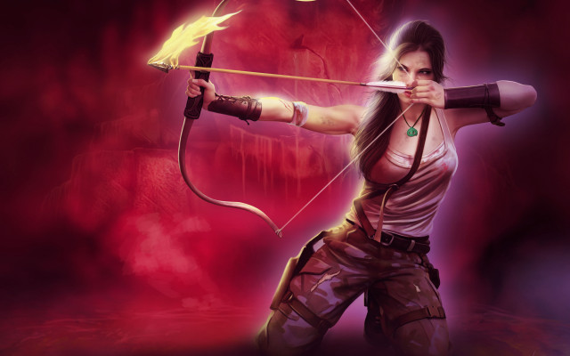 Woman bow arrow red background free wallpaper - medium preview image