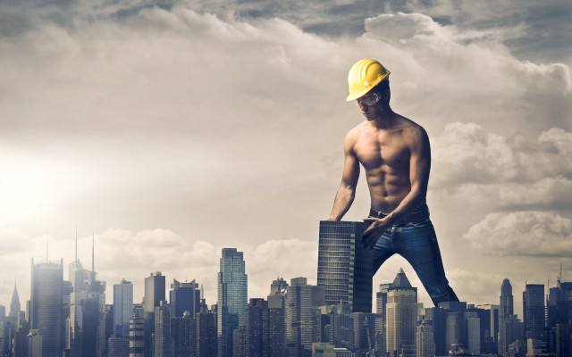 Man hat building ledge city free wallpaper - medium preview image