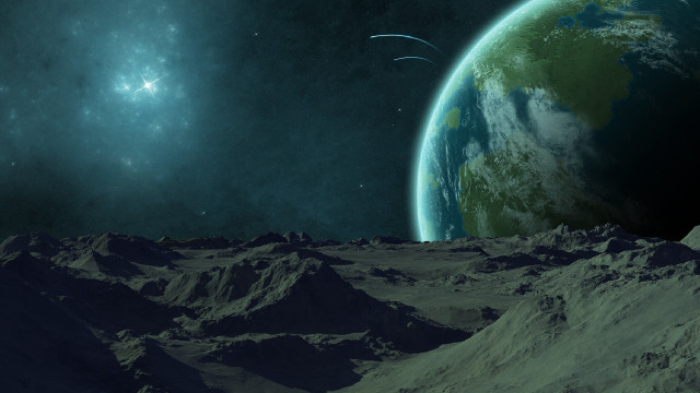Moon horizon planet star aurora free wallpaper - medium preview image