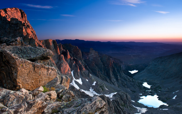 Mountain sunset lake rocks clouds free wallpaper - medium preview image