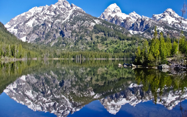 Mountain lake reflection forest rocks free wallpaper - medium preview image
