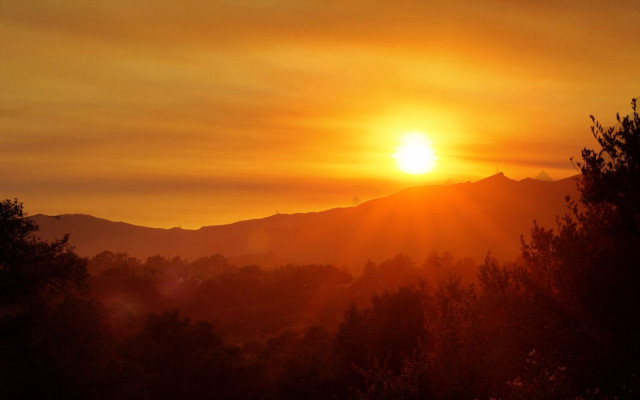 Sunset mountain range trees horizon free wallpaper - medium preview image