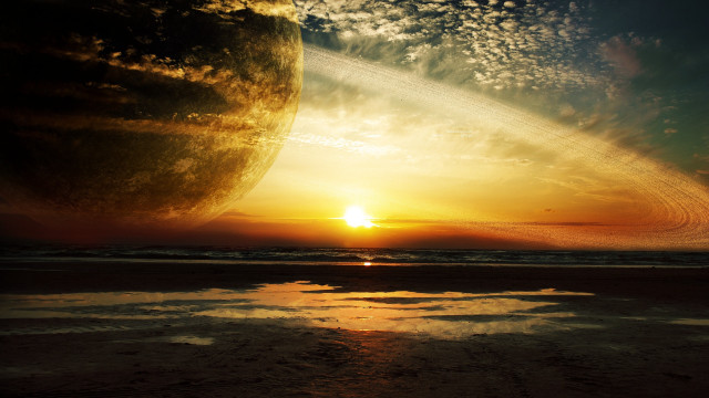 Sunset planet moon plane ocean free wallpaper - medium preview image