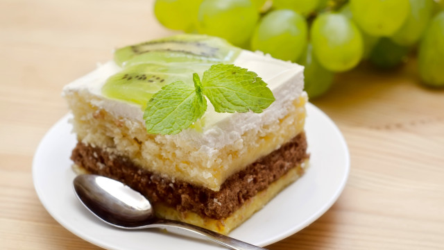 Cake leaf spoon grapes food free wallpaper - medium preview image