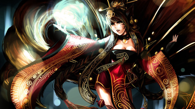 Ahri fantasy fox tails sword free wallpaper - medium preview image