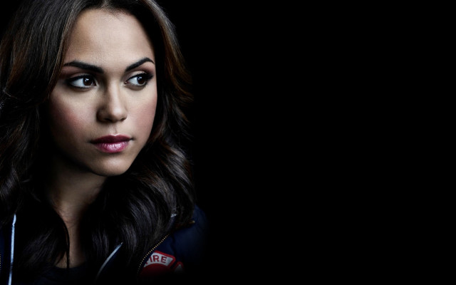 Woman longhair blackjacket seriousportrait cloisonnism free wallpaper for desktop - medium preview image