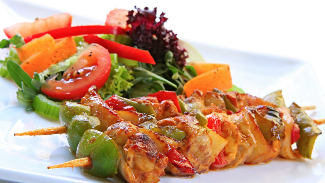 Plate salad chicken skewers dressing free wallpaper - medium preview image