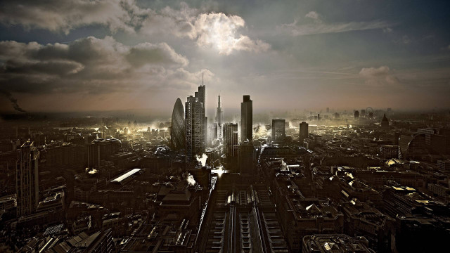 City skyline clouds sunset mountain free wallpaper - medium preview image